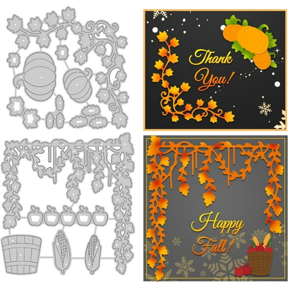 Happy Fall Bumper Harvest Corner Metal Cutting Dies Pumpkin Vine Dies Embossing Template Card Making DIY Scrapbooking
