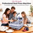 thumbnail image 6 of PNKKODW 12''x15'' Heat Press, 5-in-1 Digital Shirt Press Machine Heat Transfer Sublimation with 11oz Tumbler Press, Teflon-Coated Heat Plate, 360° Swing Away for Mugs Hat Plate Cap DIY, Lavender, 6 of 9