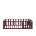 thumbnail image 7 of Full Size Floor Bed for Kids, Wood Full Montessori Bed Frame with Fence Guardrails and & Support Slats, Full Playhouse Bed with Door Design, Kids Fence Bed Playpen Bed for Boys ,Girls, Walnut, 7 of 7
