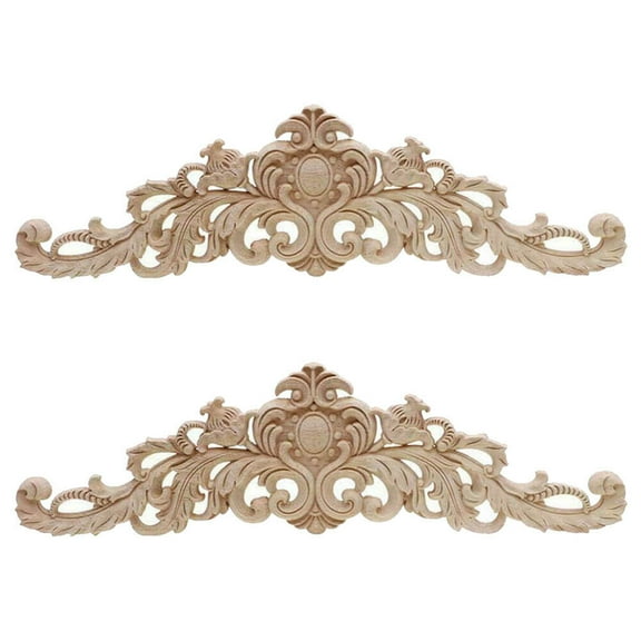 Lot Wood Carved Corner Onlay Applique Unpainted Frame Decals Home Furniture 2pcs