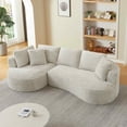 thumbnail image 3 of FFH 121" Modular Sectional Sofa, Oversized L-Shape Cloud Couch, Corduroy Curved Sofa for Living Room, Cream, Left Facing Chaise, 3 of 10
