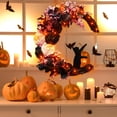 thumbnail image 5 of Halloween Wreaths For Front Door, Flower Moon Cat Halloween Home Decoration, Halloween Family Gathering Decoration Wreath，Outdoor, Wall, Closet, Fence, Wreath Halloween (Pink roses), 5 of 7