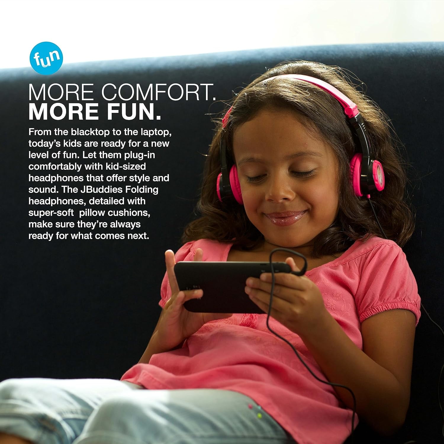 JLab Audio JBuddies Kids - folding, Volume Limiting Headphones, GUARANTEED FOR LIFE - Black / Pink