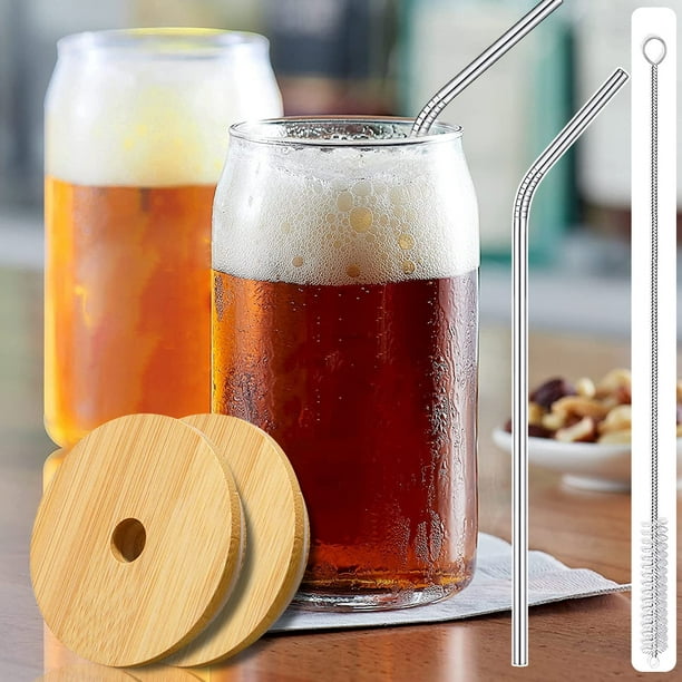 Verres à boire avec paille en verre avec couvercle en bambou Tasses en verre  en forme