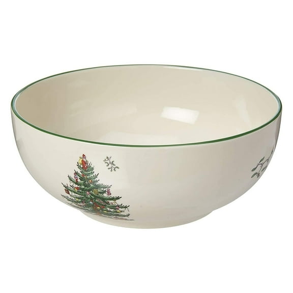 Spode Christmas Tree Round Serving Bowl - 8-Inch Ceramic Bowl for Pasta, Salad, Soup, and Side Dishes - Elegant Porcelain Design, Stackable, Dishwasher & Microwave Safe - Ideal for Holiday Gatherings