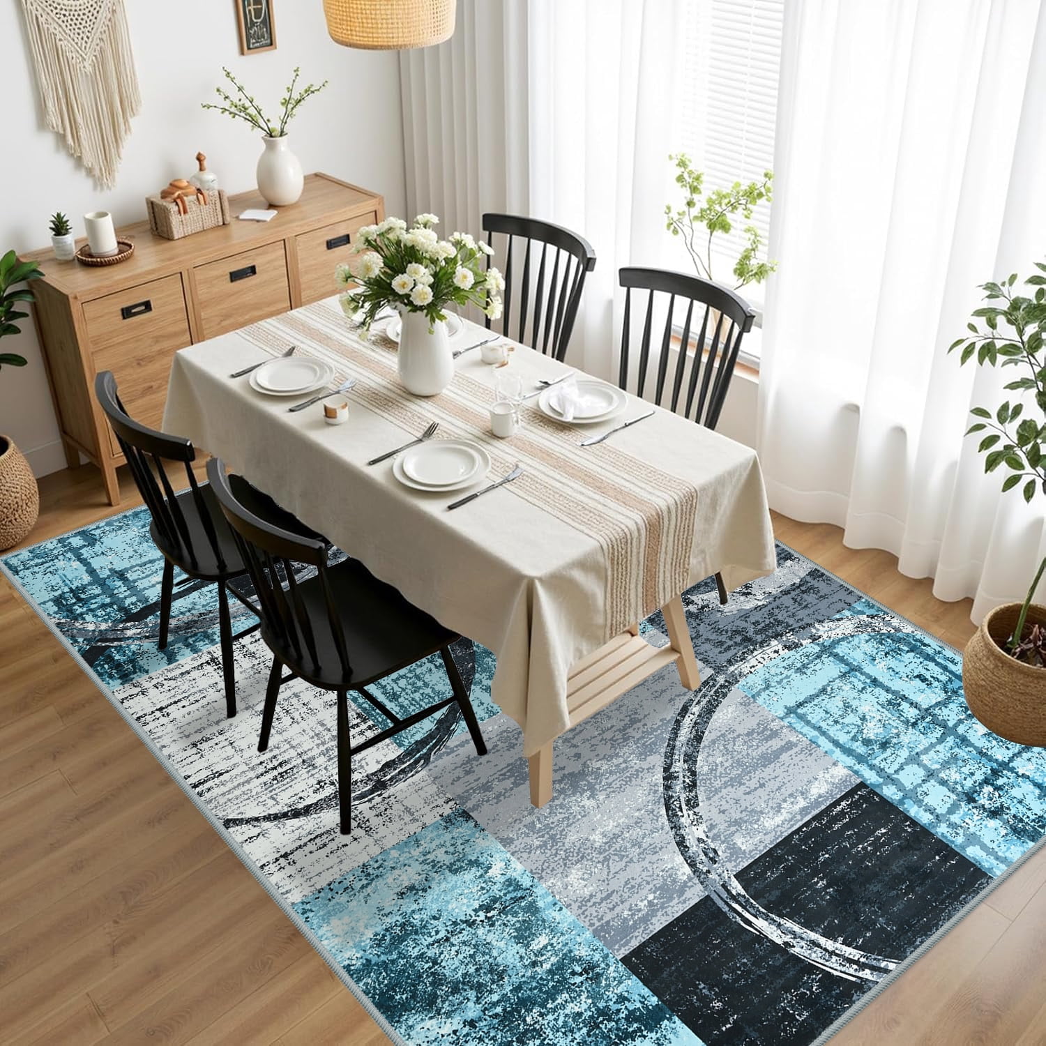 Wellber Abstract Rugs Fluffy Area Rug for Bedroom Living Room Home Decor Nursery Carpet,6'x9',Blue