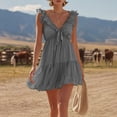 thumbnail image 2 of Women's Solid Color Sleeveless V Neck Mini Dress Ruffle Petal Sleeve Tiered Summer Dress Dark Gray XXL(XXL), 2 of 7