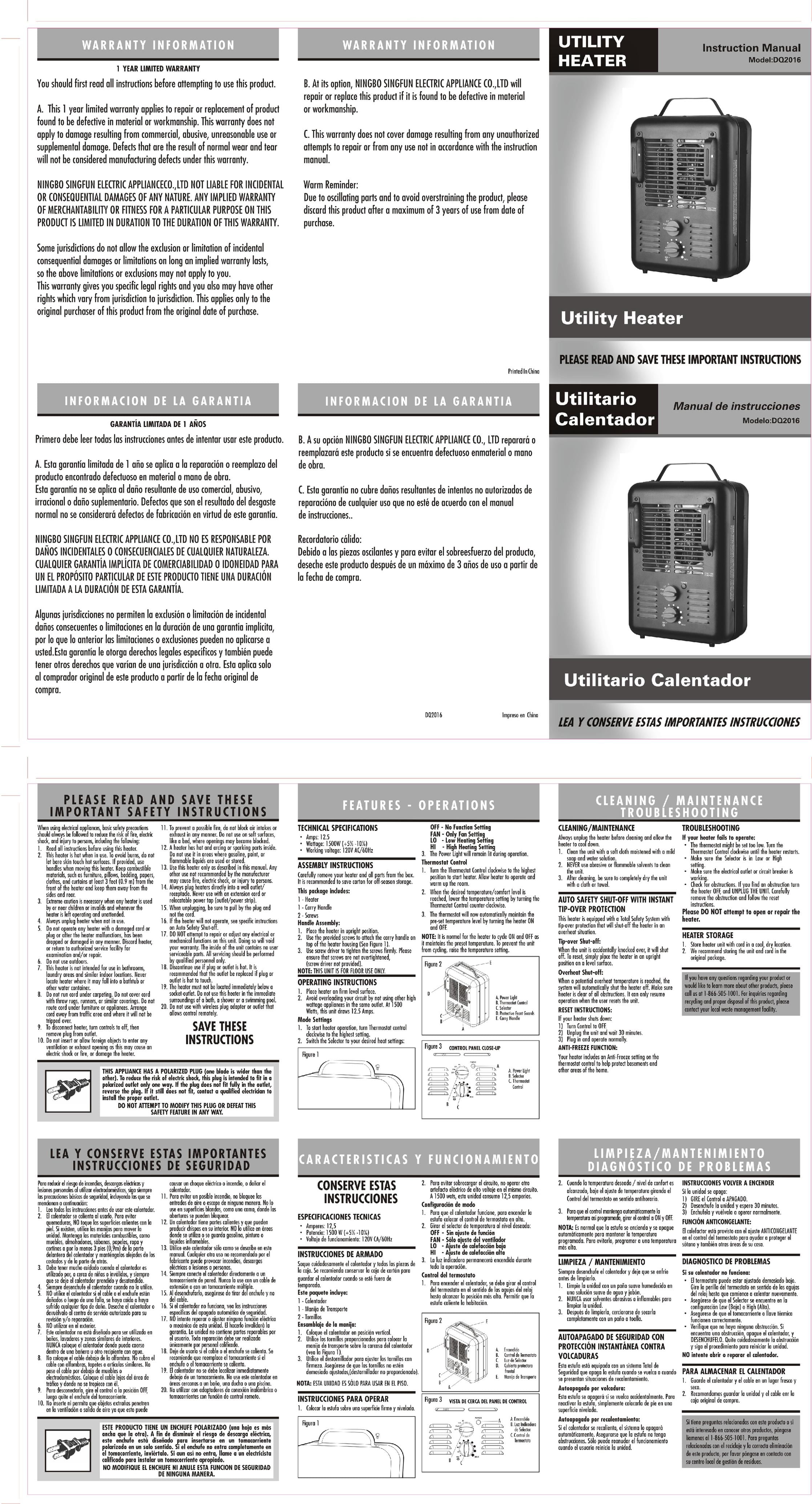Utility 'Milkhouse' Style Electric Space Heater,1500W