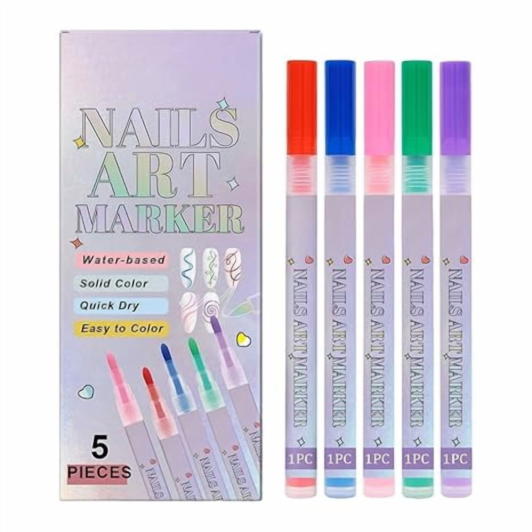 5 Colors Nail Art Pens Set,Diy Nail 𝐀rt Graffiti Pen, 𝐍ail 𝐀rt Markers for Gel 𝐍ails, for Arts Drawing Painting (2 set)