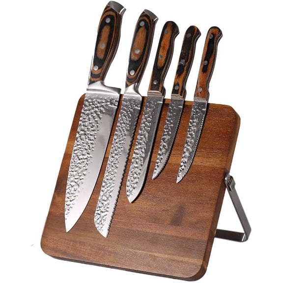Double-Sided Magnetic Knife Block, Acacia Wood Kitchen Knife Holder, Universal Storage Organizer