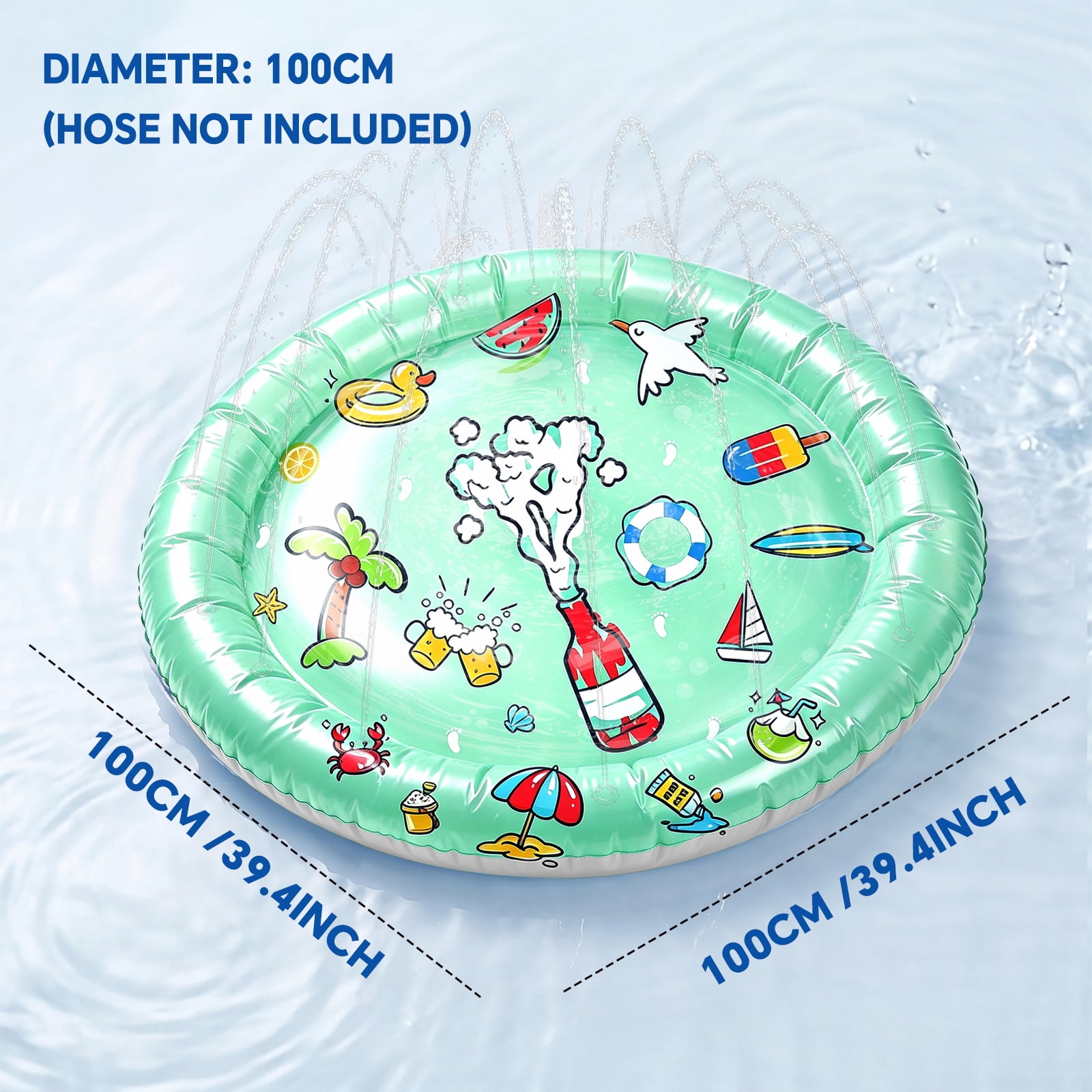 Pet Water Mat, 39.37" Summer Cool Water Sensory Play Mat, Thickened Inflatable Cooling Waterbed, Anti-Scratch Leak Proof Pad for Cats Dogs, Green
