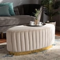 thumbnail image 5 of Bowery Hill White Velvet Fabric Upholstered and Gold PU Leather Ottoman, 5 of 7
