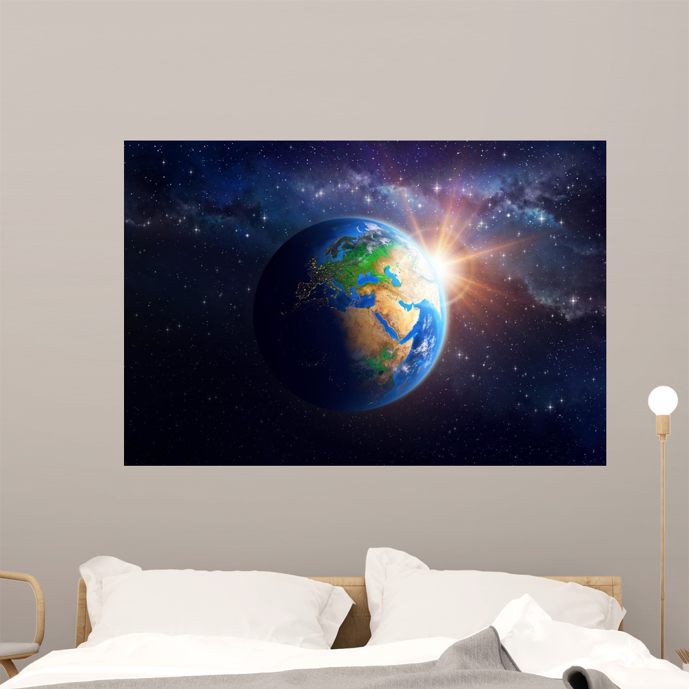 Planet Earth Outer Space Wall Mural Decal Sticker, Wallmonkeys Peel ...