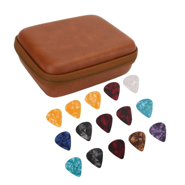 Guitar Pick Bag Set, Guitar Pick Holder Case Shock Proof Large Space For Storage Brown With Strap