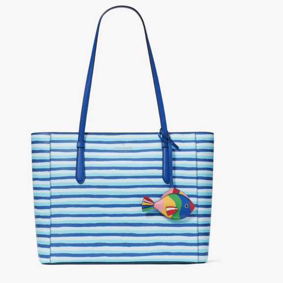 KATE SPADE NEW YORK Schuyler Wave Stripe Medium Tote With Double Sided Fish Charm