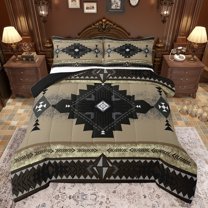 jejeloiu Southwestern Aztec Geometric Queen Comforter Set,Rustic Western Boho Bedding Sets,Brown Black Triangle Rhombus Bedding Comforter Set For Teens,Ultra Soft Home Decor Reversible,3-Piece