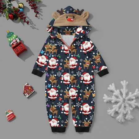 

[New Year New You 2022!] Christmas Pajamas for Family Suncoda Matching Family Christmas Onesies Pajamas Sets Elk Antler Hooded Romper PJ s Zipper Jumpsuit Loungewear (Baby)
