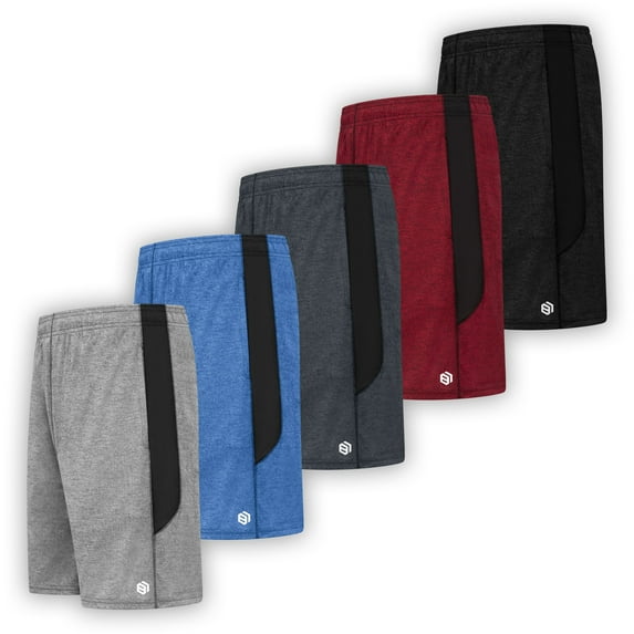 Men's Premium Moisture Wicking Active Athletic Performance Shorts with Pockets - 5 Pack