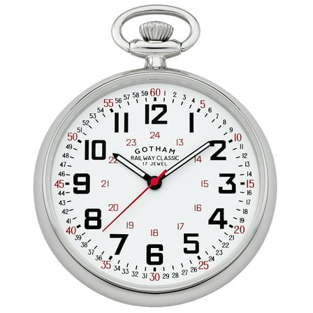 Men's Silver-Tone Mechanical Hand Wind Railroad Pocket Watch # GWC14100S