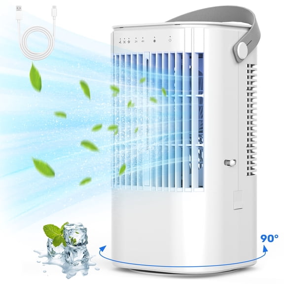 Teanyotink Portable Air Conditioners, Evaporative Air Cooler Upgraded Cool Mist 3 in 1, 2/4/6/8H Timer,7 Color Lights Misting Humidifier Personal Mini AC Desktop Fan for Room Home Bedroom Office