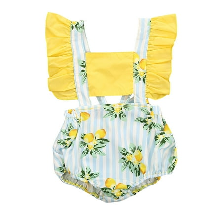

Baby Girls Bodysuits Print Bodysuit Jumpsuit Sleeveless Stripe Girls Lemon Baby Ruffle Girls Romper&Jumpsuit