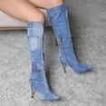 thumbnail image 3 of 【JENS-2】Belovely Women's denim high-heeled mid-calf boots with pointed toes (ORDER SIZE UP!!) Walking Shoes Girl Footwear Shoe Rubber Padded Nail Comfort Elegant Casual, 3 of 9