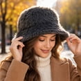thumbnail image 6 of Lumtrix Fuzzy Winter Bucket Hats for Women, Men Warm Faux Fur Cap Plush Cute Trendy Y2K Solid Color Hat Dark Gray One Size, 6 of 6