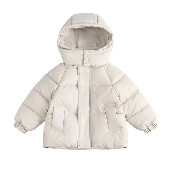 Jalioing Toddler Kids Winter Puffer Jacket Solid Color Long Sleeve Zipper Up Hooded Coat Thermal Puffy Jacket 1-10 Years