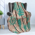 thumbnail image 4 of Nautical Soft Flannel Fleece Throw Blanket, Marine Themed Composition with Ship Wheel Anchor Shells and Starfish, Cozy Plush for Indoor and Outdoor Use, 60" x 80", Turquoise and Brown, by Ambesonne, 4 of 5