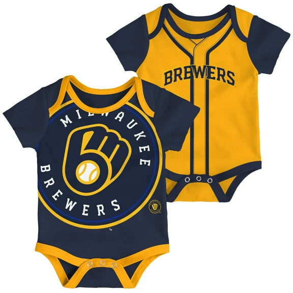 Infant Navy/Gold Milwaukee Brewers Double 2-Pack Bodysuit Set