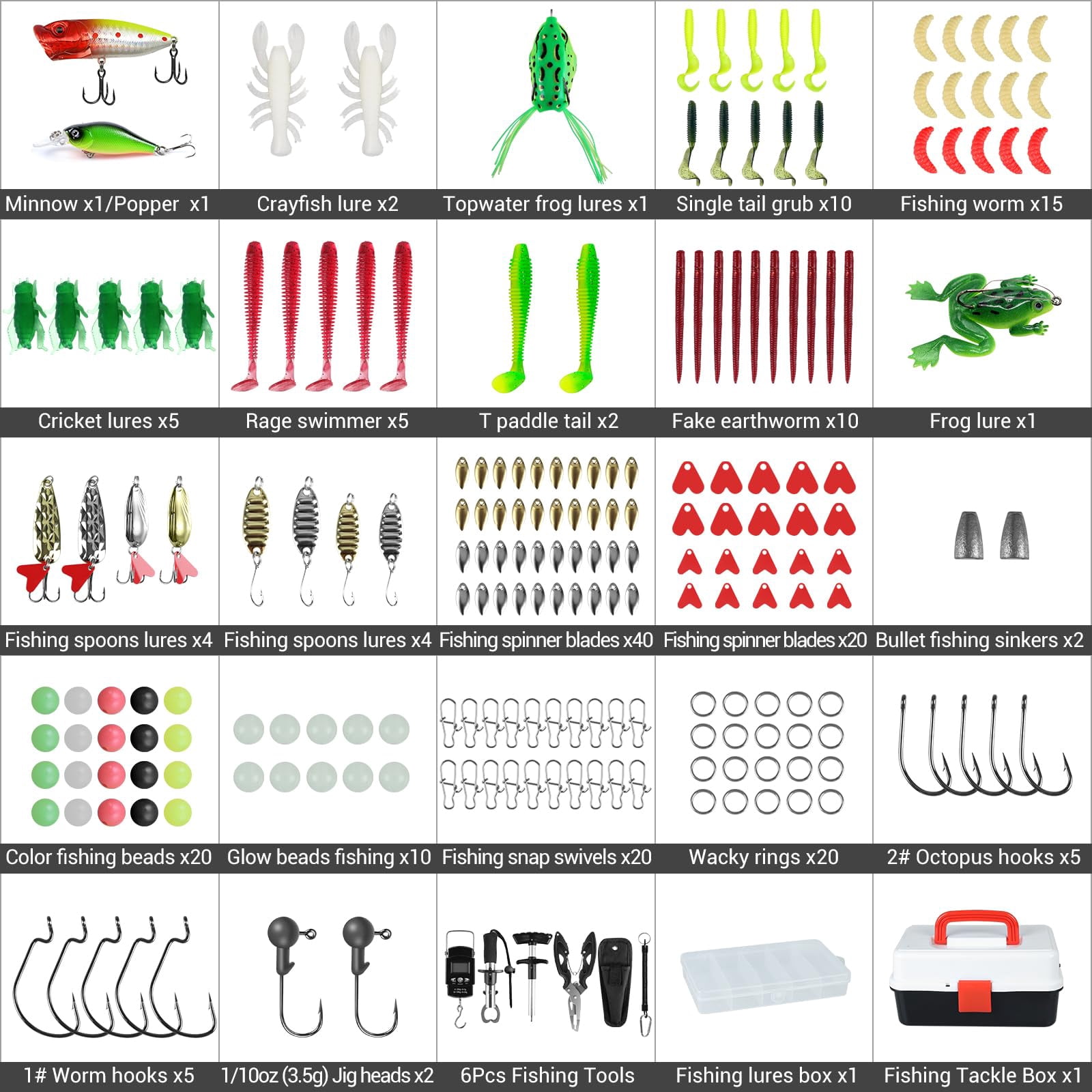 3 Layers Fishing Tackle Box  213pcs Lures Kit With Small Tool Containing Weights Scale Lip Clip Hook Remover Accessories Gear For Beginners Men Adults