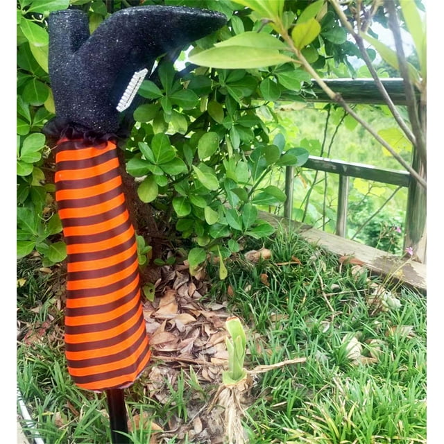 Festive Witch Legs Yard Ornament, Striped High Heel Decorative Prop for Halloween Display, Durable Outdoor and Indoor Use, Quick Setup