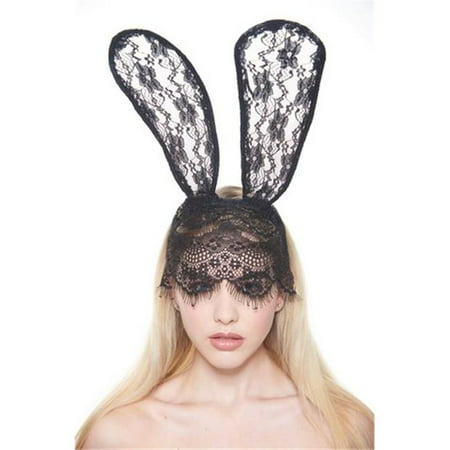 Kayso LL010BK Long Black Bunny Ears Lace Headband with Face Cover