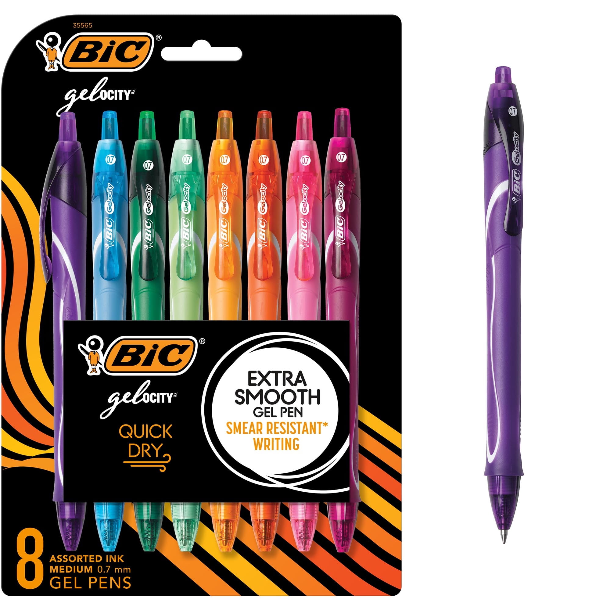 (4 pack) BIC Gel-ocity Quick Dry Fashion Retractable Gel Pens, Medium Point (0.7mm), Assorted Colors, Colored Gel Pens With Full-Length Grip, 8-Count Gel Pen Set