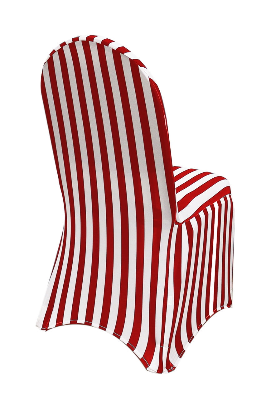 YCC Linens 6 Pack Spandex Chair Covers Striped Red and White
