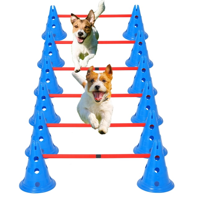35-Piece Dog Agility Training Cone Set, Adjustable Hurdle Obstacle Course Kit with 12 Cones & 6 Rods – Portable Indoor Outdoor Dog Training Equipment