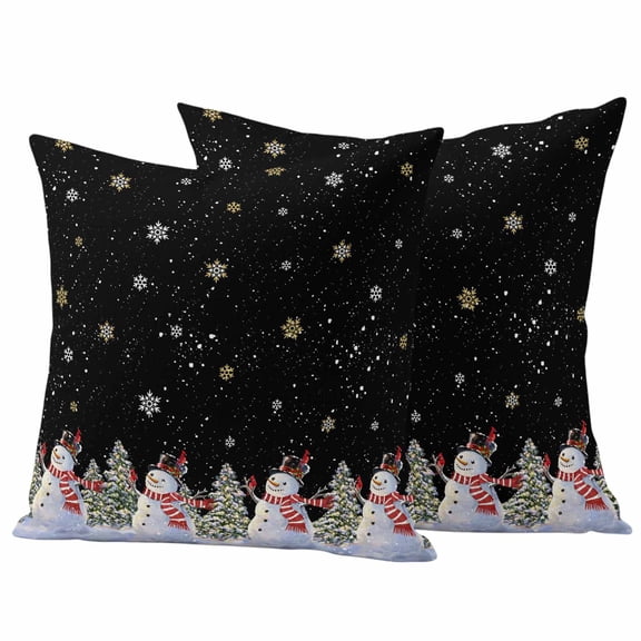 Black Christmas Snowman Outdoor Pillow Covers 16"x16" Set of 2,Waterproof Throw Pillow Covers for Patio Furniture,Winter Xmas Tree Snowflakes Decorative Cushion Pillowcases for Garden Couch Sofa