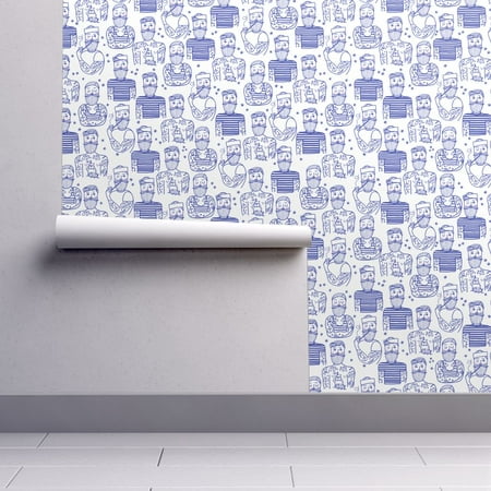 Peel-and-Stick Removable Wallpaper Tattoos Sailor Blue White Doodle Navy