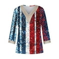 thumbnail image 4 of Feancey Womens 4th of July Tops Casual 3/4 Sleeve Lace V-neck Loose Tunics American Flag Print Dressy Blouses Summer Plus Size Trendy Patriotic Pullover Shirts, 4 of 5