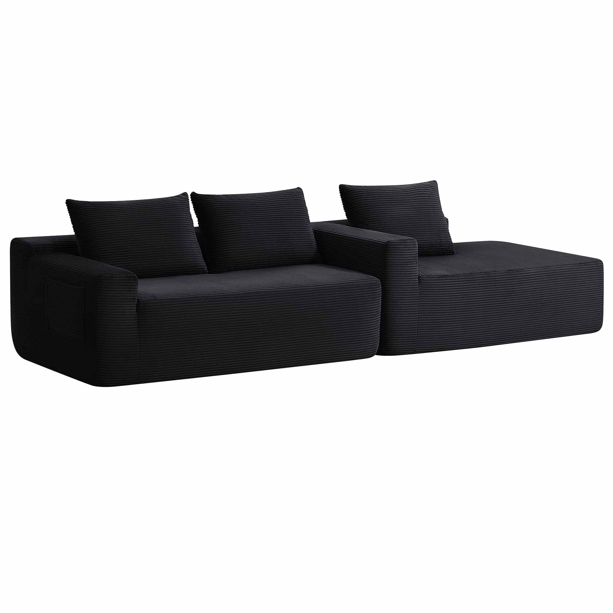 Lunale L-Shaped Modular Sectional Sofa with Movable Chaise, 3-Seater Boneless Cloud Couch for Living Room, Black (Right Facing Chaise)