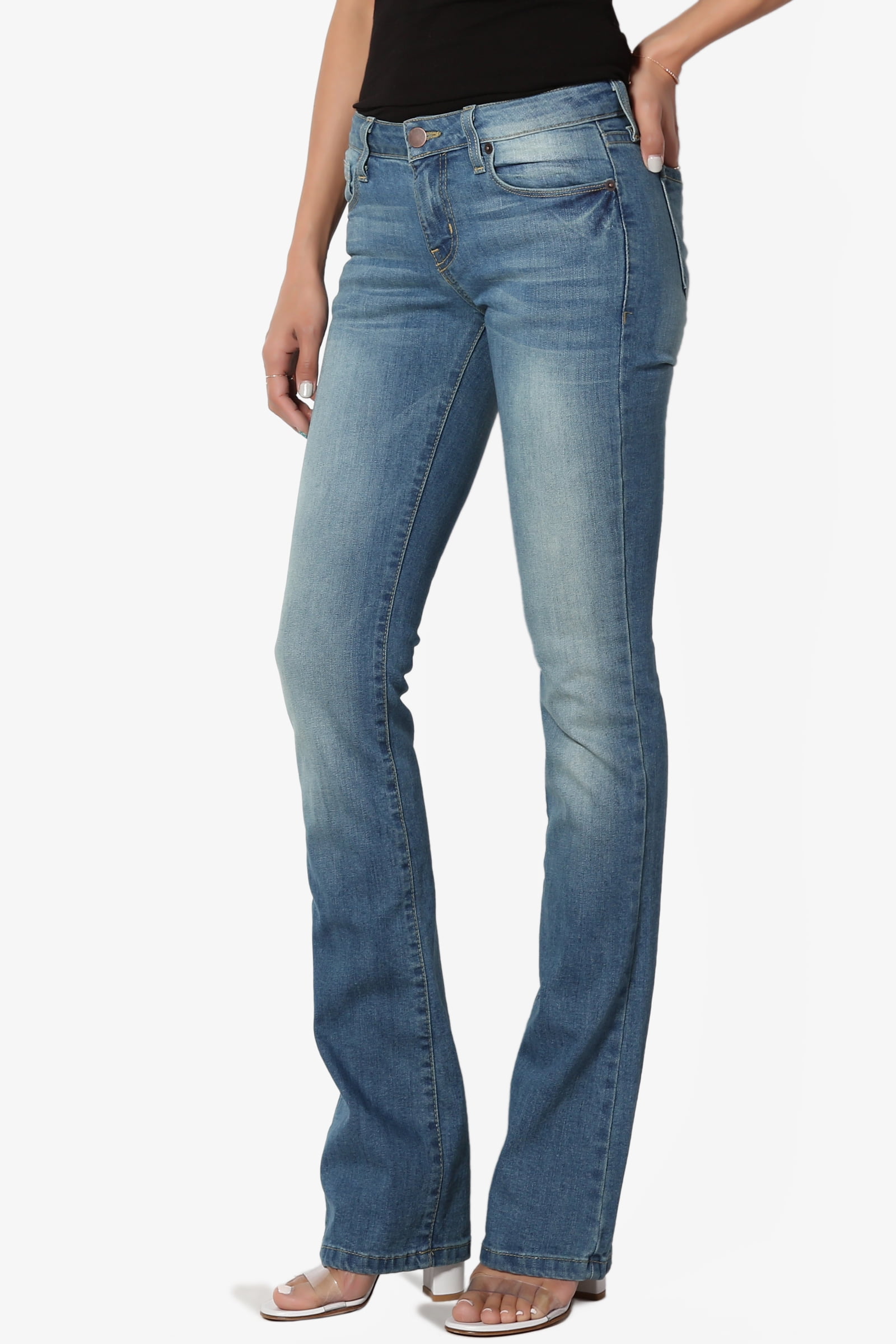 TheMogan Vintage Versatile Washed Stretch Denim Mid Rise Slim Boot Cut Jeans