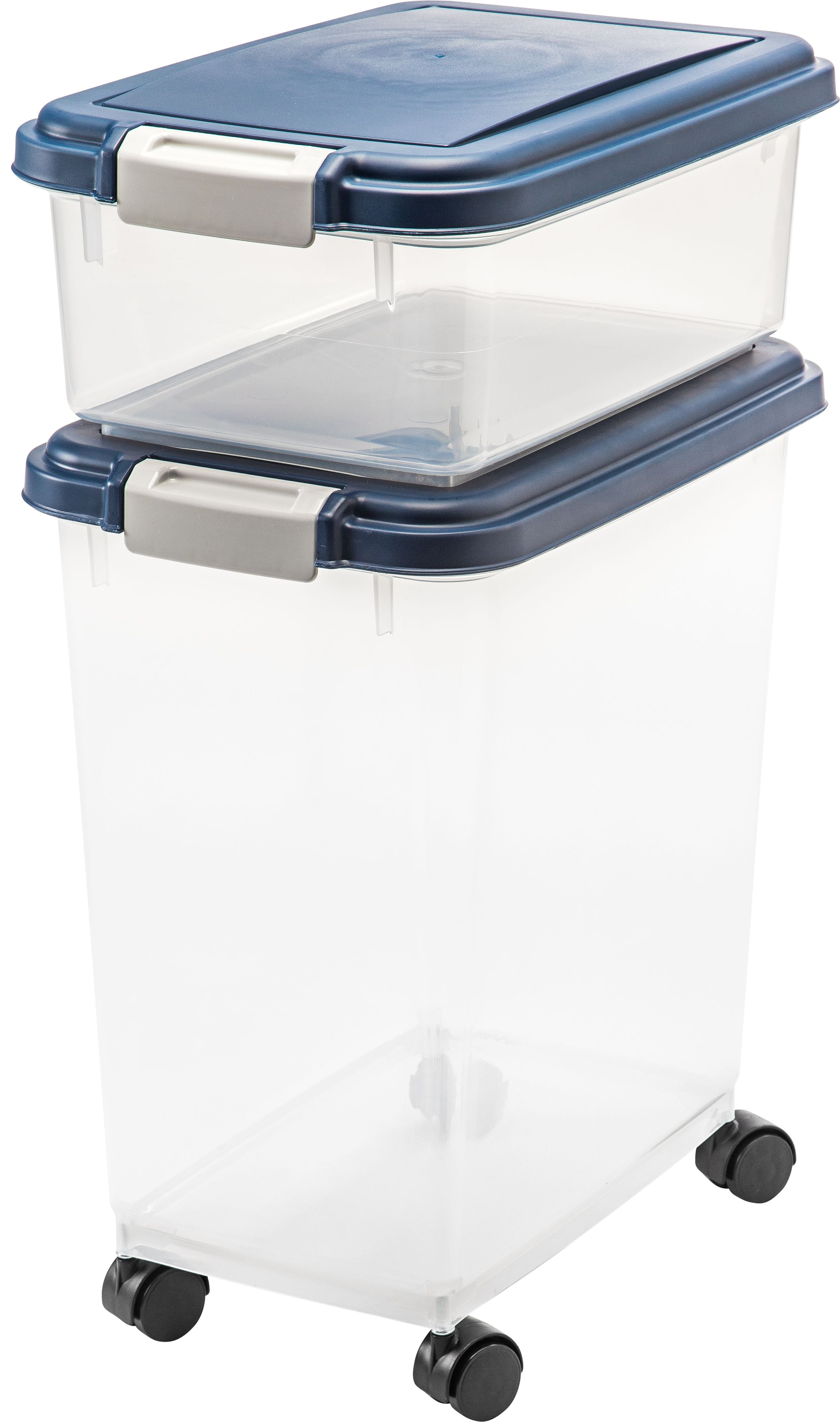 Iris USA 47qt/35lbs Airtight Pet Food Storage Container with Casters, Navy, Black