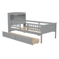 thumbnail image 5 of Solid and Stable Wood Twin Size Platform Bed with Built-In Led Light, Multi-Functional Headboard, Guardrail and 2 Drawers (Gray), 5 of 12