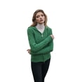 thumbnail image 1 of SAOL 100% Merino Wool Ladies Hooded Zipped Cardigan Sweater (Green, X-Small), 1 of 4
