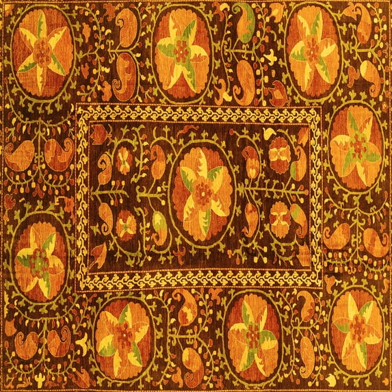 Ahgly Company Indoor Square Abstract Yellow Modern Area Rugs, 6' Square