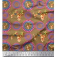 thumbnail image 1 of Soimoi Brown Georgette Viscose Fabric Circles & Elk Mount Face Print Fabric by the Yard 42 Inch Wide, 1 of 3