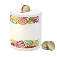 thumbnail image 3 of Candy Cane Piggy Bank, Fun Framework with Colorful Cartoon Snacks Holiday Celebration, Ceramic Coin Bank Money Box for Cash Saving, 3.6" X 3.2", Multicolor, by Ambesonne, 3 of 4