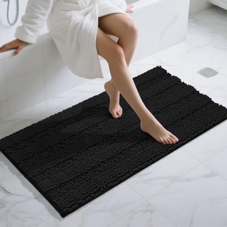 Bathroom Runner Rugs 55"x24", Non Slip and Absorbent Bath Mat, Super Soft Water Absorbent Hallway Carpet, Machine Washable Rug for Vanity Tub Shower, Black