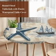 thumbnail image 3 of Coastal Nautical Round Tablecloth 36-44 Inch Round Fitted Table Cloth with Elastic Edge, Summer Vintage Starfish Floral Waterproof Table Cover Protector for Outdoor Picnic Party Dining, 3 of 6
