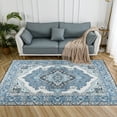 thumbnail image 4 of Lochas Vintage Boho Fluffy Rug Chenille Low Pile Area Rugs for Bedroom Living Room Indoor Floor Carpet Home Decor,9'X11',Blue, 4 of 6